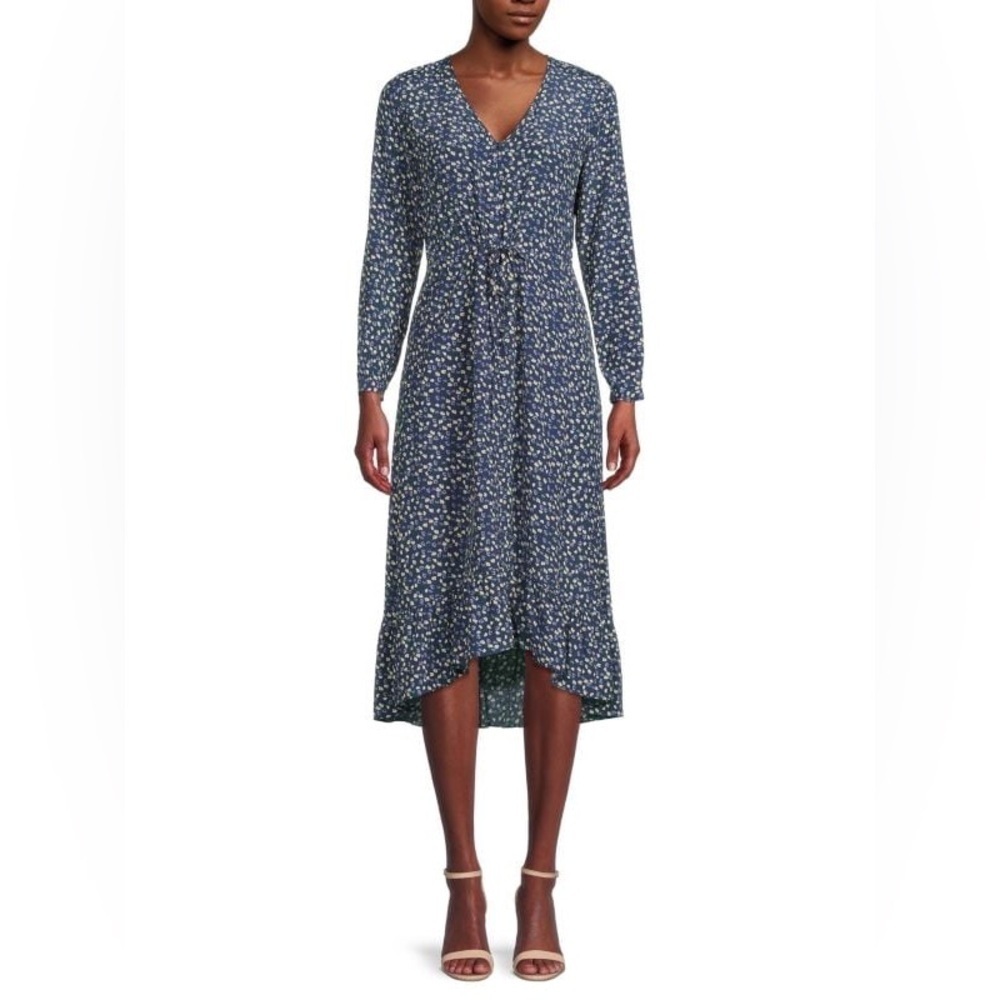 Rails Jade Navy Ditzy floral puff sleeve midi dress size small